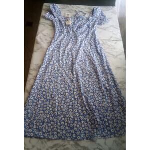 Andthewhy Los Angeles Blue Floral Summer Long Dress Small Shorts Sleeve